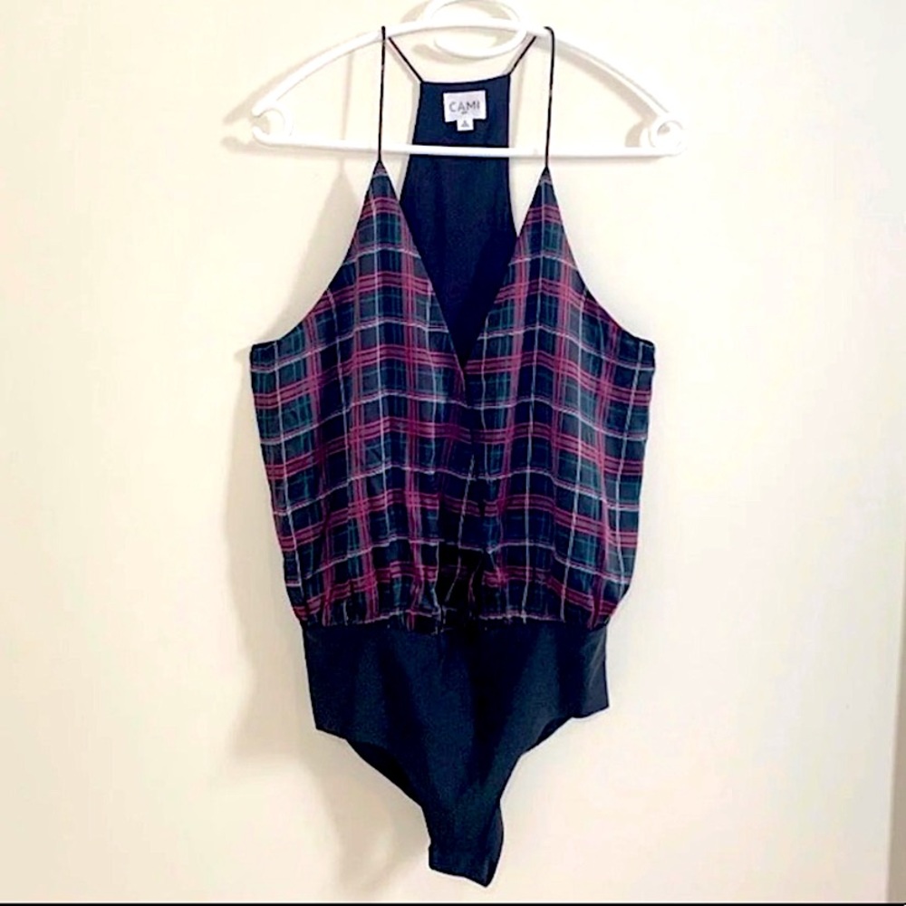 Cami NYC Silk-charmeuse Plaid Sleeveless Bodysuit